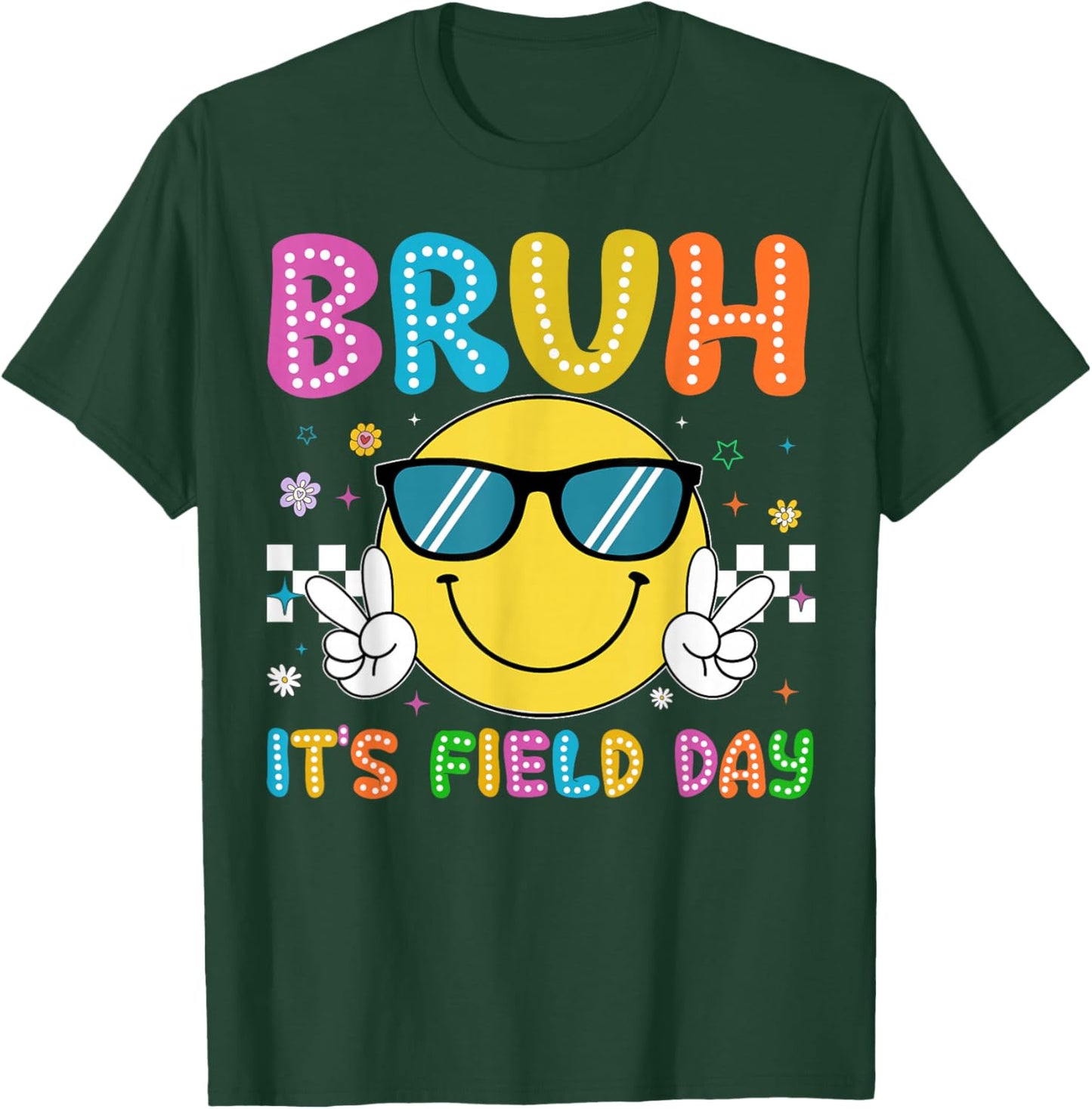Groovy Smile Face Bruh Its Field Day Teacher Boys Girls Kids T-Shirt - T-Shirt | Forest