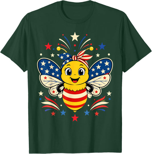 Patriotic Bee 4th of July T-Shirt - T-Shirt | Forest
