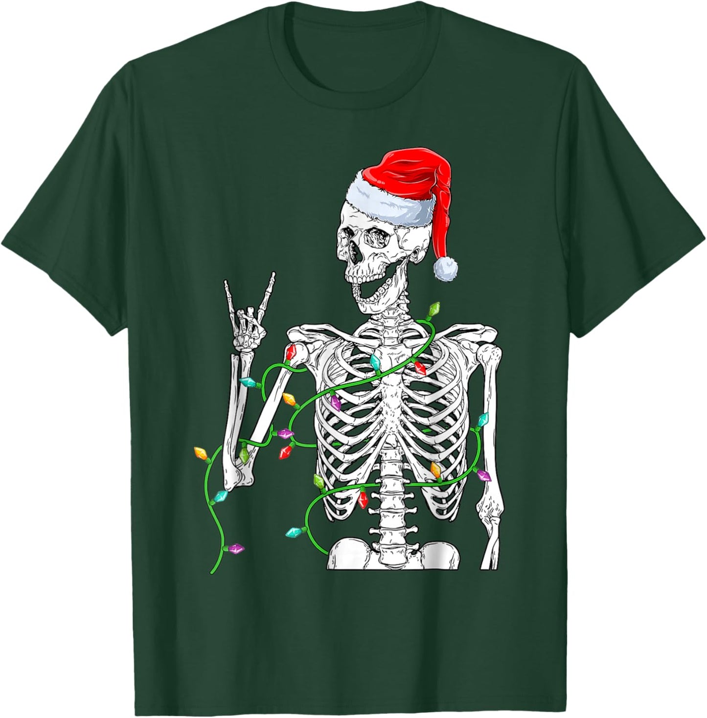 Santa Rocker Skeleton Hand Christmas T-Shirt - T-Shirt | Forest