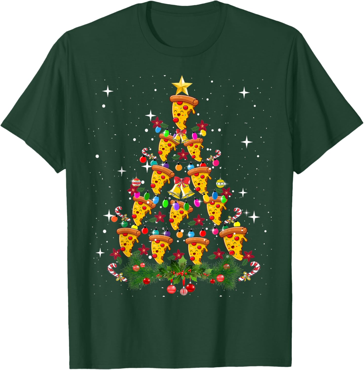 Pizza Christmas Tree Light Pizza Fast Food Lover Xmas Gifts T-Shirt - T-Shirt | Forest