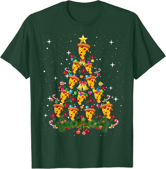 Pizza Christmas Tree Light Pizza Fast Food Lover Xmas Gifts T-Shirt - T-Shirt | Forest