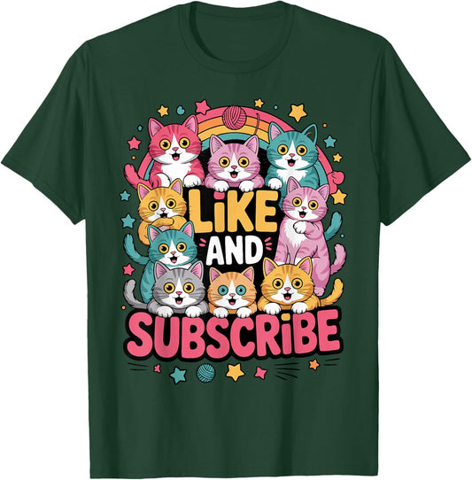 Like and Subscribe Cat T-Shirt - T-Shirt | Forest