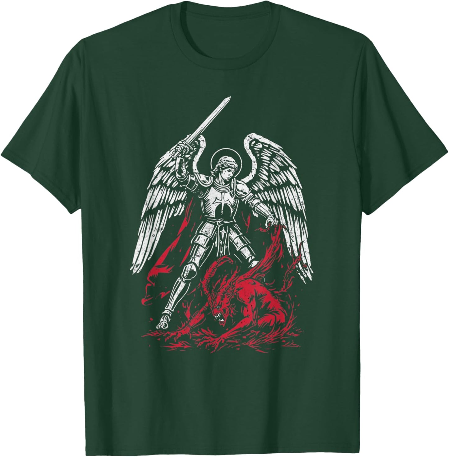 St Michael the Archangel Bat Satan Catholic T-Shirt - T-Shirt | Forest
