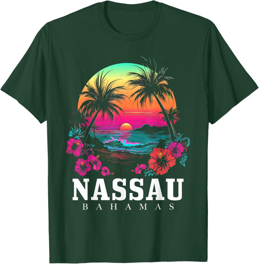 Nassau Bahamas Hibiscus Flowers Beach Surfer Souvenir T-Shirt - T-Shirt | Forest