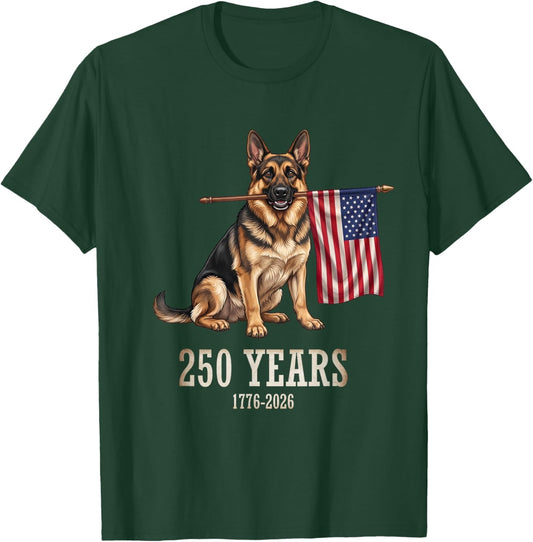 German Shepherd American Flag 250 Years Patriotic Dog Lovers T-Shirt - T-Shirt | Forest
