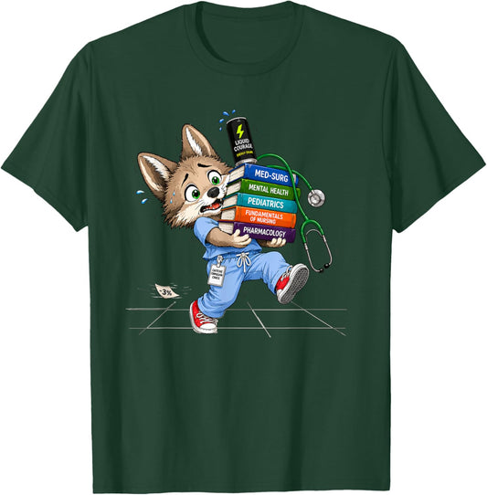 Student Nurse Meme - Coyote Juggling Nursing School Books T-Shirt - T-Shirt | Forest