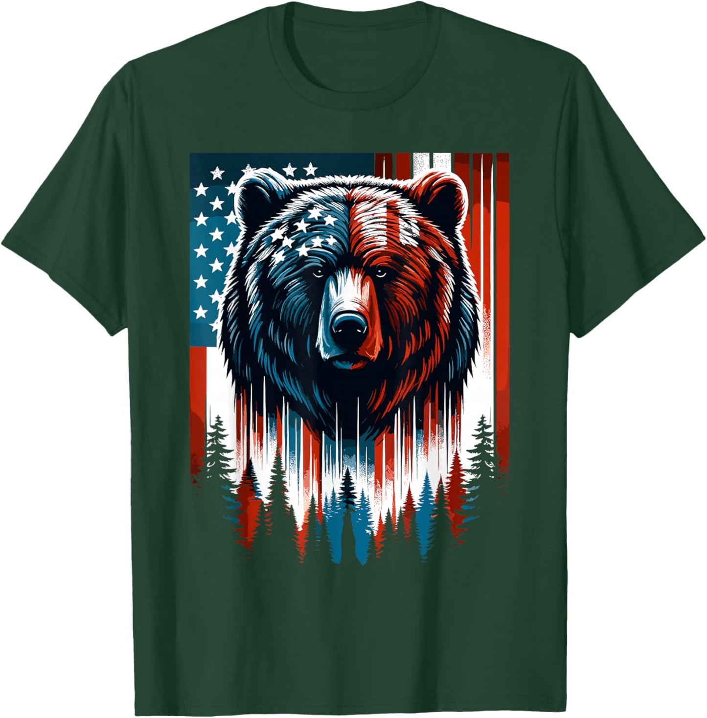 Bear American Flag Shirt Wildlife 4th of July Patriotic T-Shirt - T-Shirt | Forest
