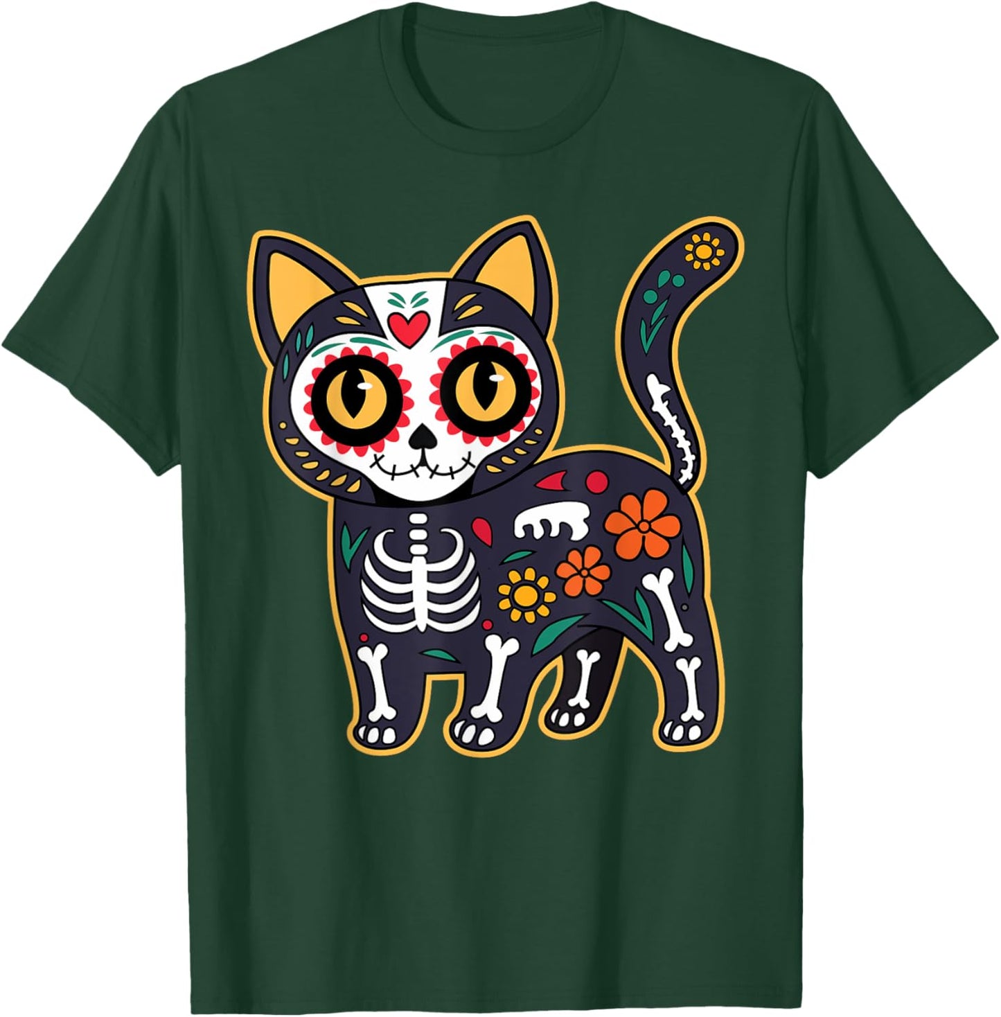 Sugar Skull Cat Halloween Dia De Los Muertos Day of Dead Men Women Kids T-Shirt - T-Shirt | Forest