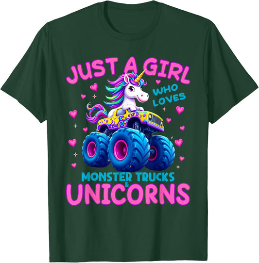 Just a Girl Who Loves Monster Trucks and Unicorns T-Shirt - T-Shirt | Forest