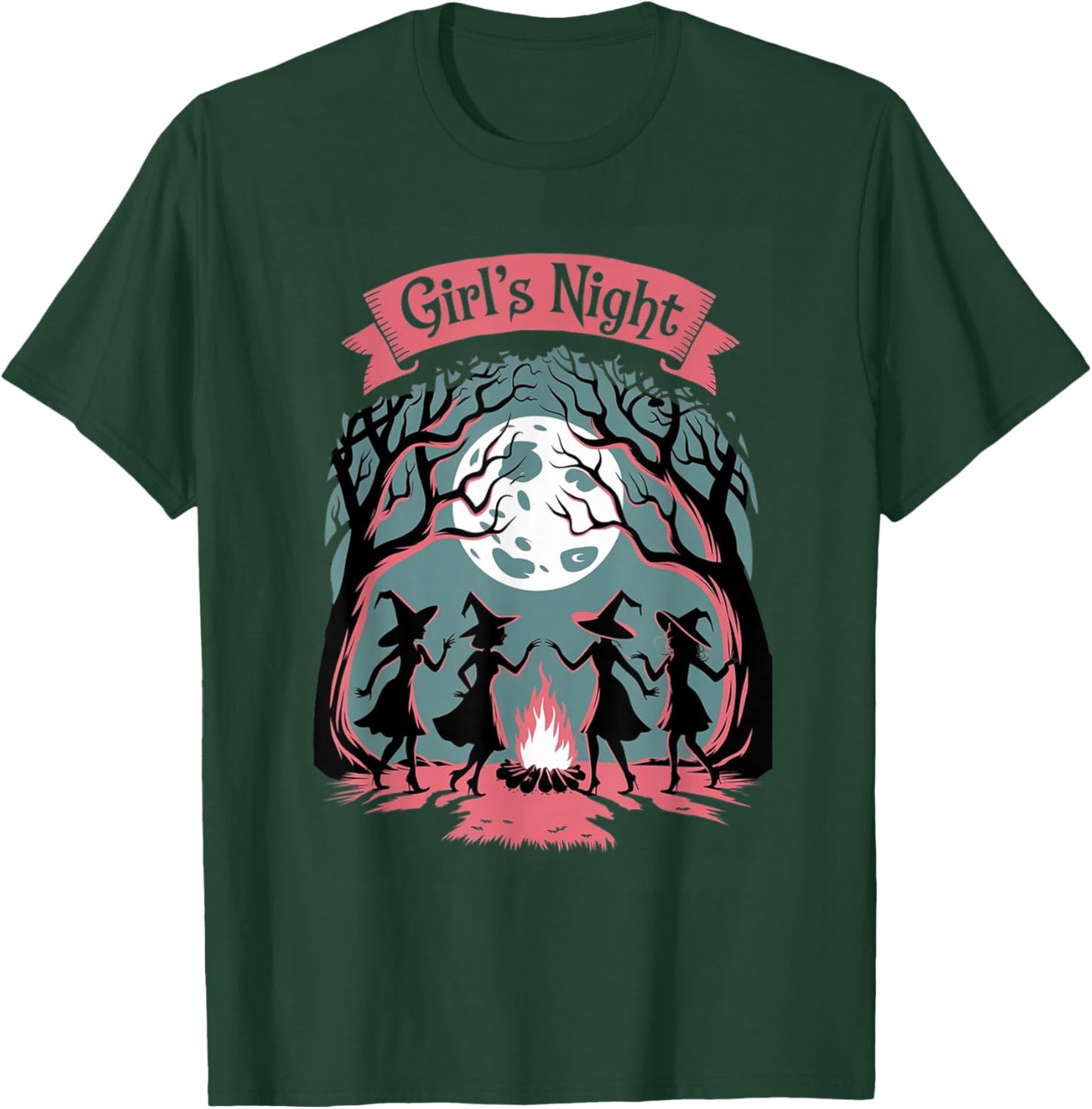 Girl's Night Witch Coven Halloween motif Spooky Fun banner T-Shirt - T-Shirt | Forest