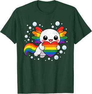 Cute Axolotl Rainbow Heart LGBT Gay Pride LGBTQ Women Girls T-Shirt - T-Shirt | Forest