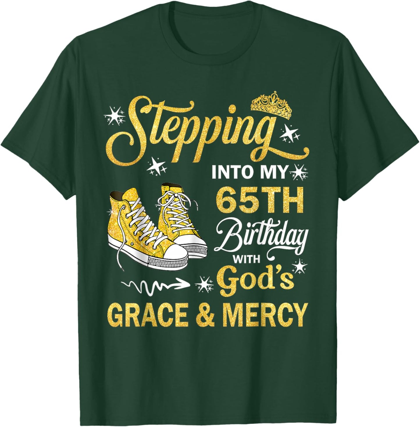 65th Birthday Grace and Mercy Christian Blessed Sneaker T-Shirt - T-Shirt | Forest