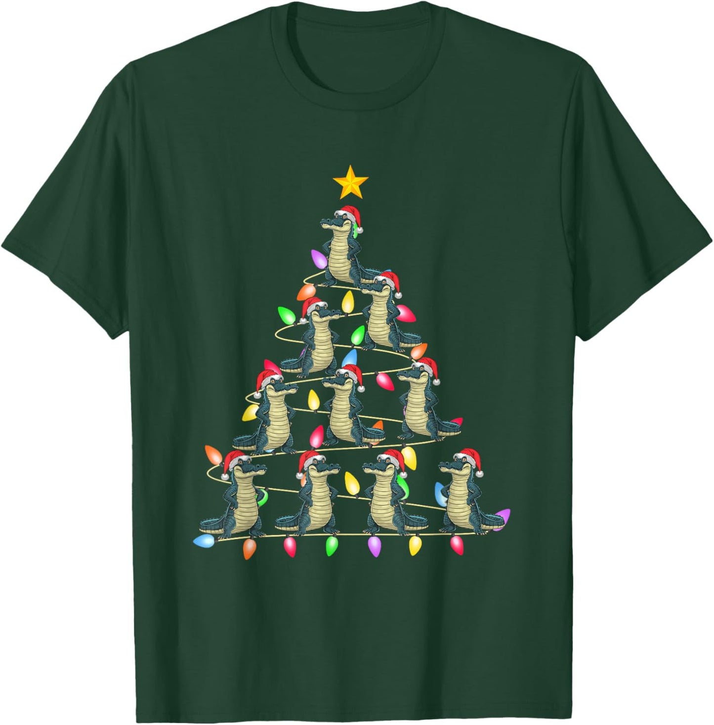Christmas Tree Lights Men Women Santa Alligator Xmas PJs T-Shirt - T-Shirt | Forest