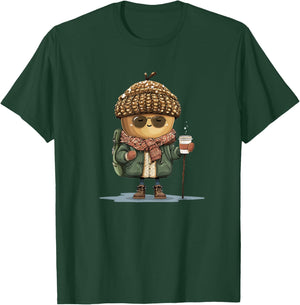 Nice Winter Hiker Acorn with Coffee and Shawl Costume T-Shirt - T-Shirt | Forest