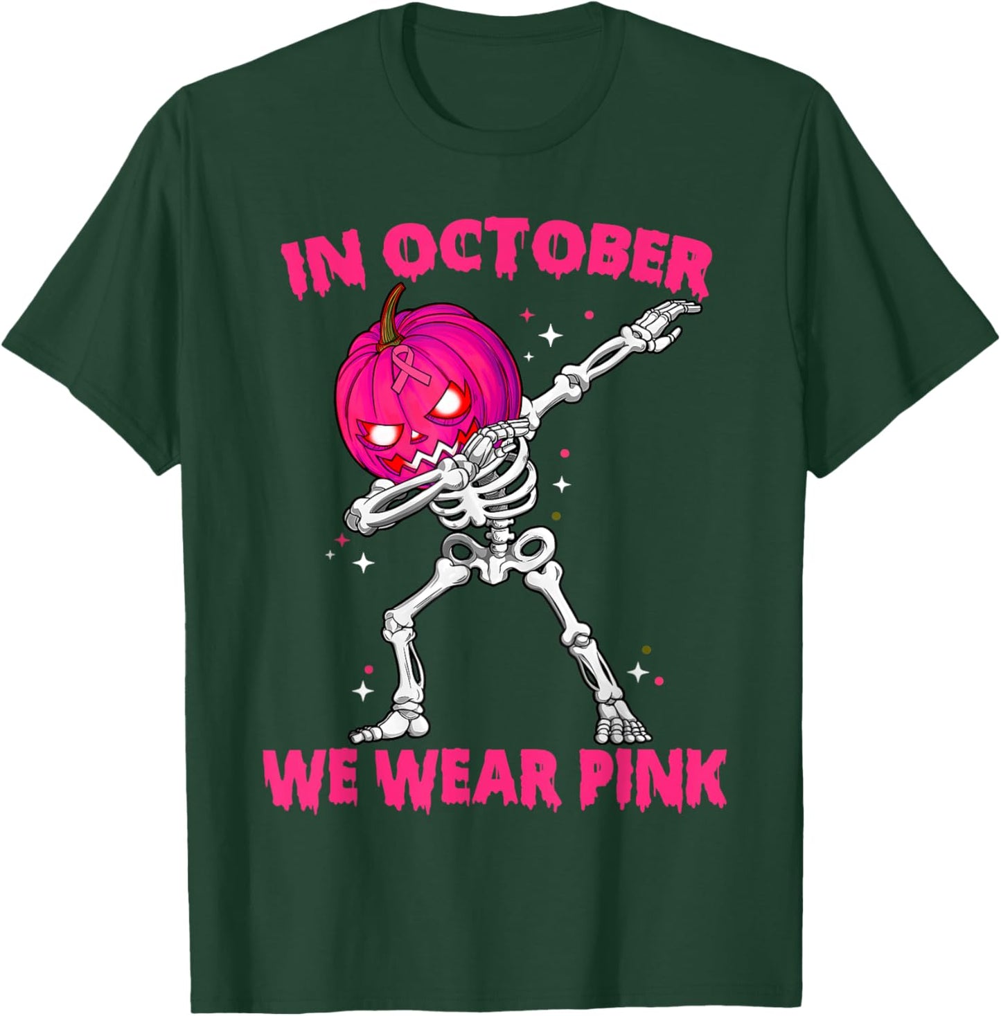 In October We Wear Pink Breast Cancer Pumpkin Halloween Boys T-Shirt - T-Shirt | Forest