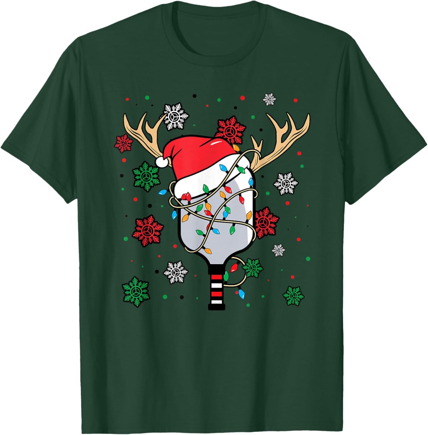 Christmas Pickleball Paddle Reindeer Santa Hat Xmas Costume T-Shirt - T-Shirt | Forest