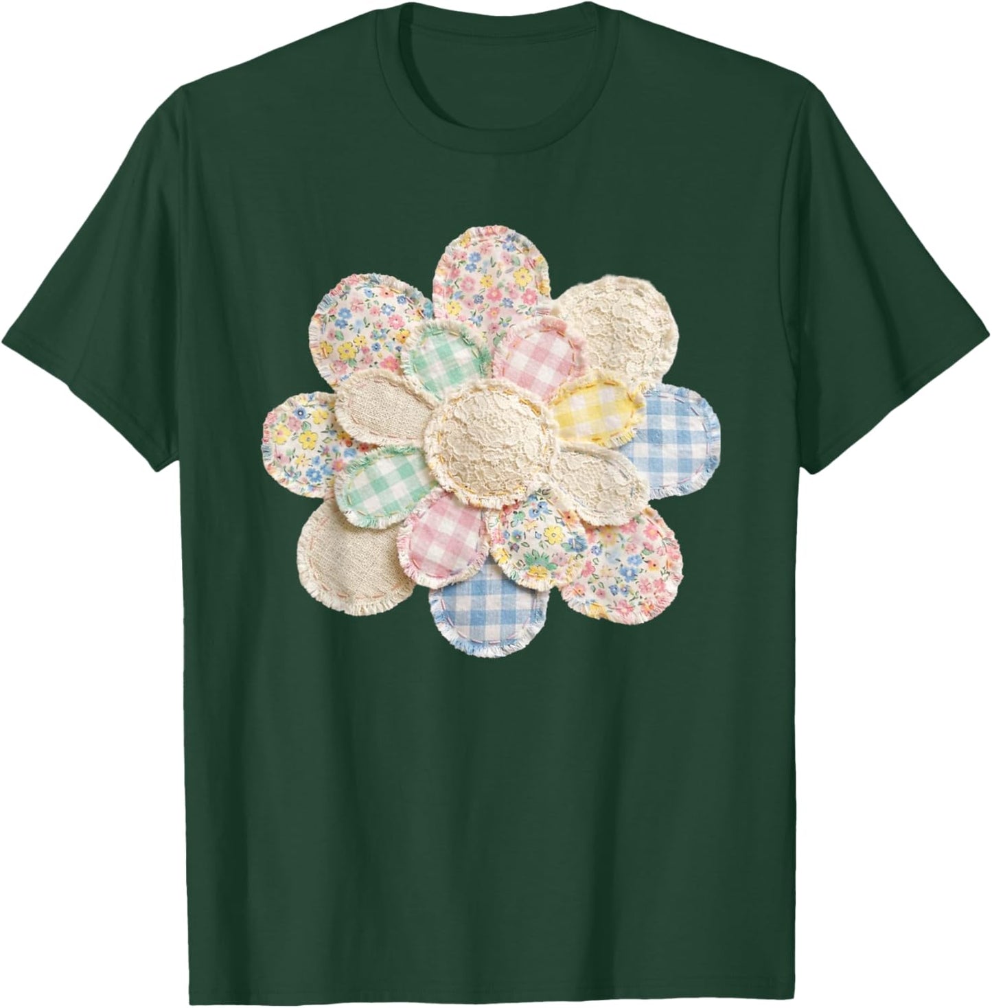 Patchwork Daisy Aesthetic Flower Spring T-Shirt - T-Shirt | Forest