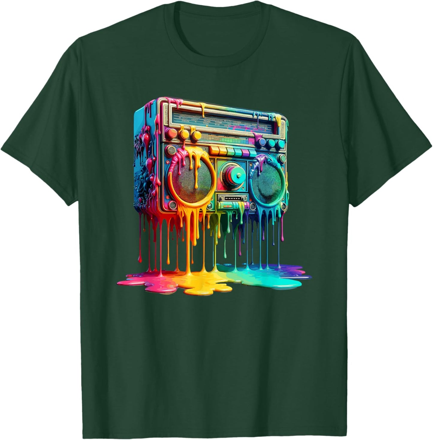 Dripping Paint Boombox Old School 80s Music Hip Hop T-Shirt - T-Shirt | Forest