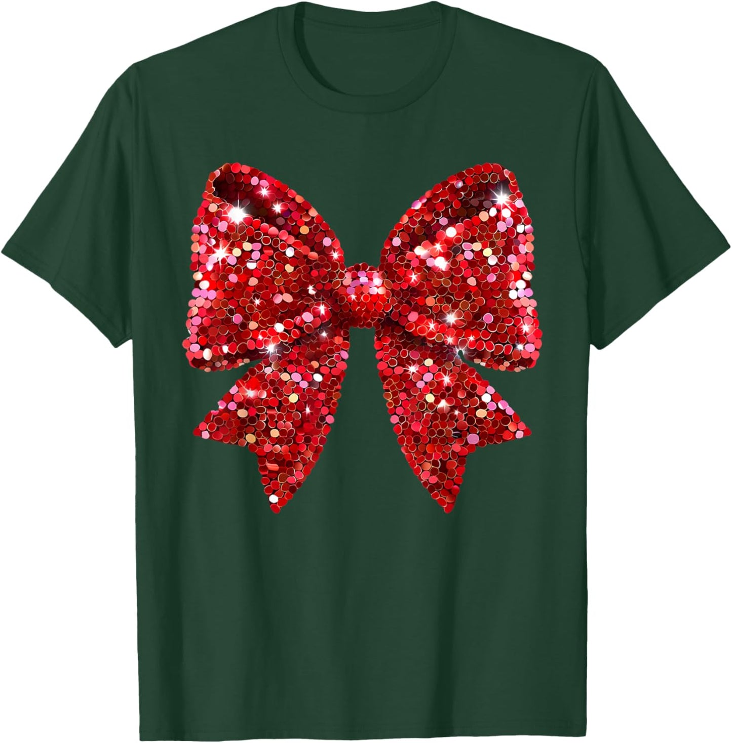 Red Coquette Bow Disco Ball Christmas Holiday Women Girl Kid T-Shirt - T-Shirt | Forest