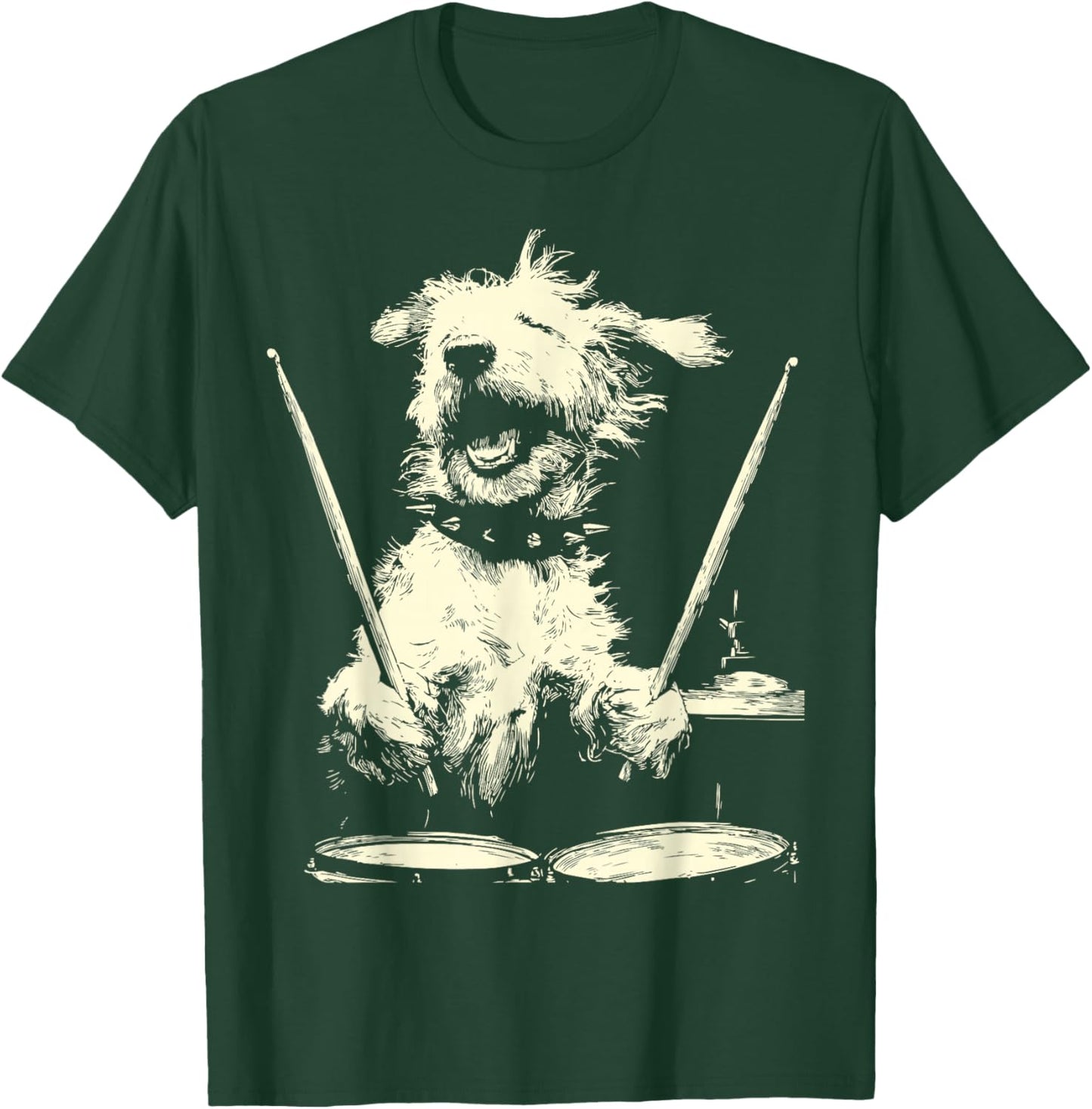 Goldendoodle Playing Drums Funny Musician Dog Drummer Punk T-Shirt - T-Shirt | Forest