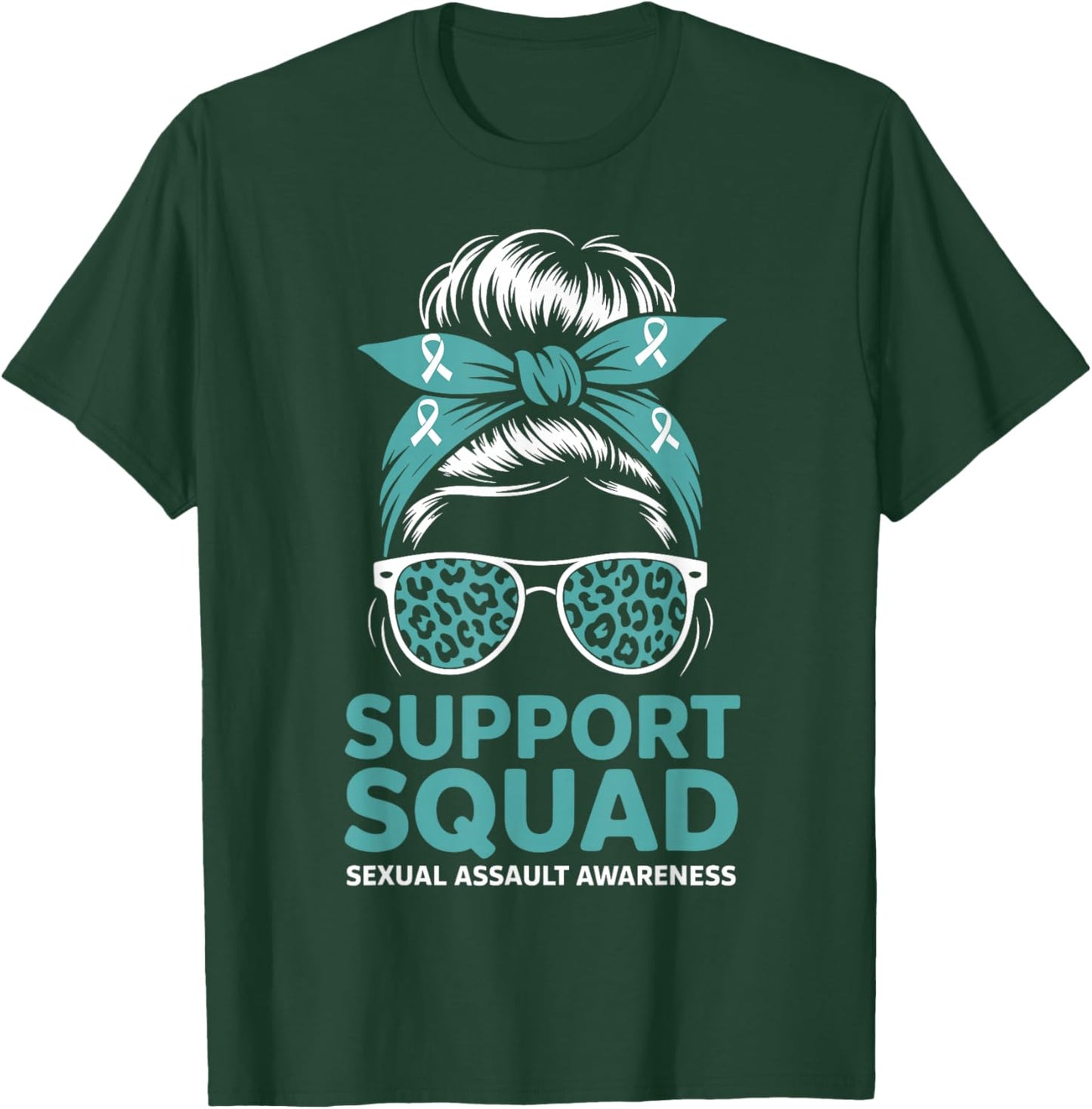 Support Squad Sexual Assault Awareness Month Messy Bun T-Shirt - T-Shirt | Forest