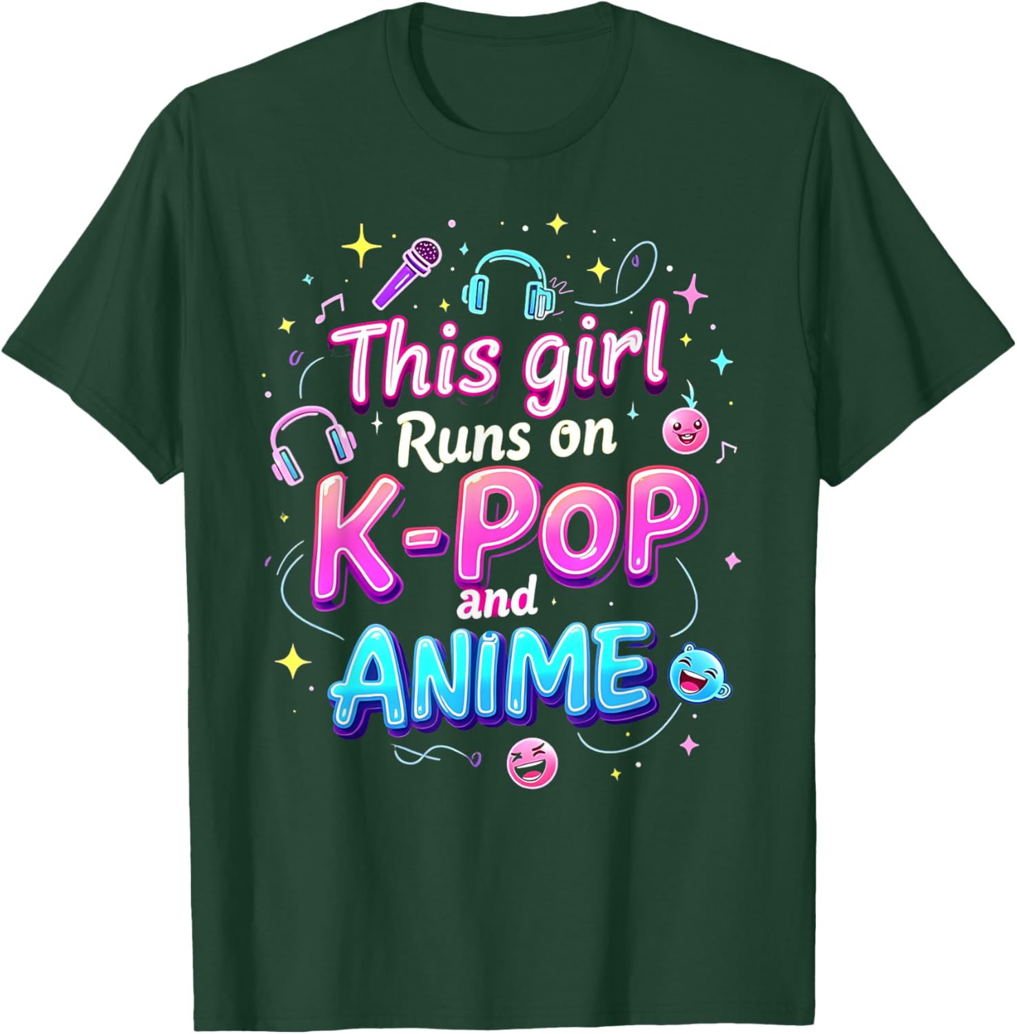 This Girl Runs On K-pop And Anime Cute Fan T-Shirt - T-Shirt | Forest