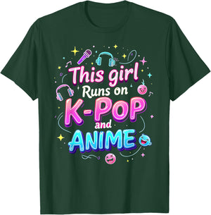 This Girl Runs On K-pop And Anime Cute Fan T-Shirt - T-Shirt | Forest
