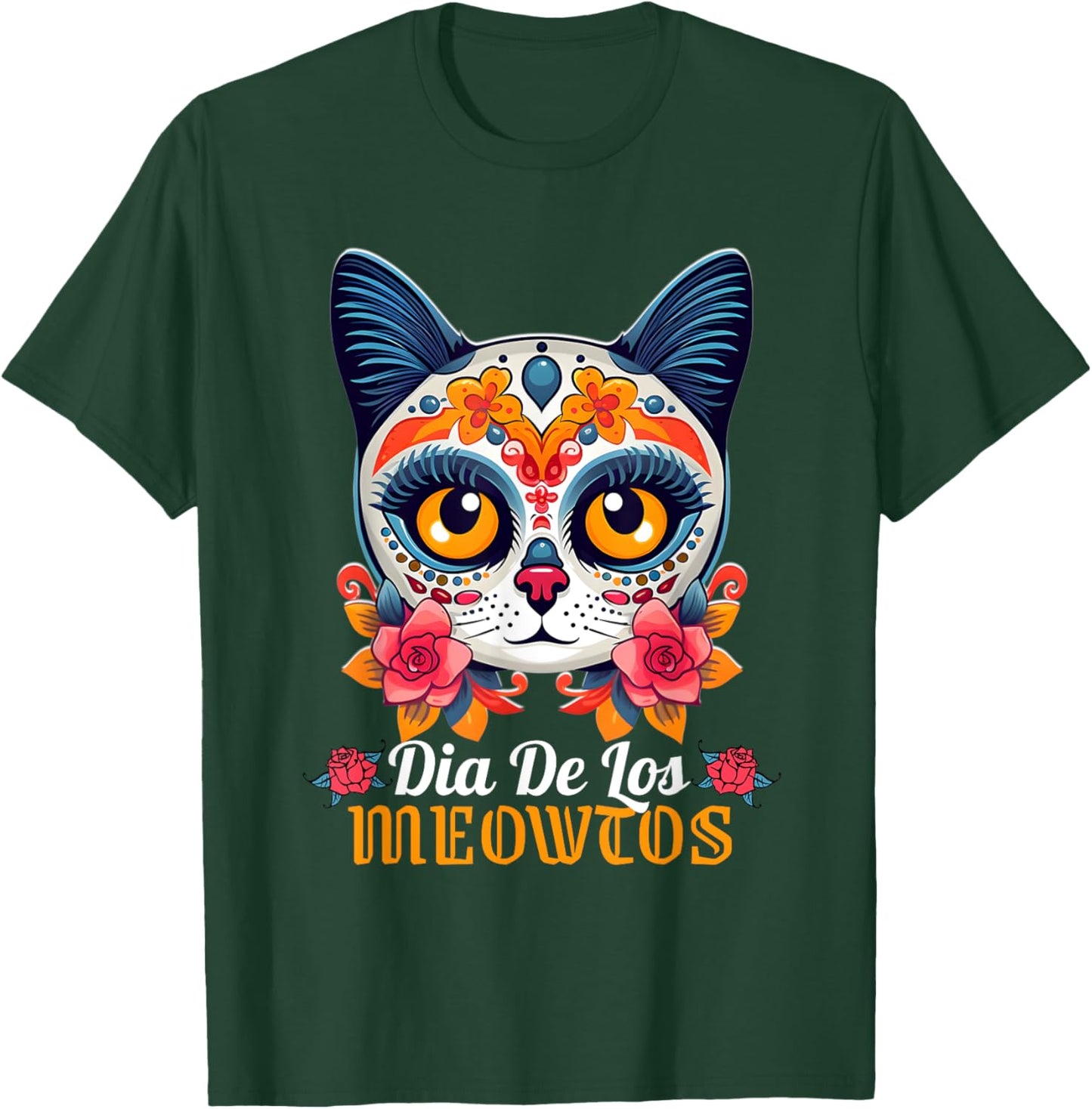 Cat Sugar Skull Funny Dia De Los Meowtos Muertos Halloween Women Kids T-Shirt - T-Shirt | Forest