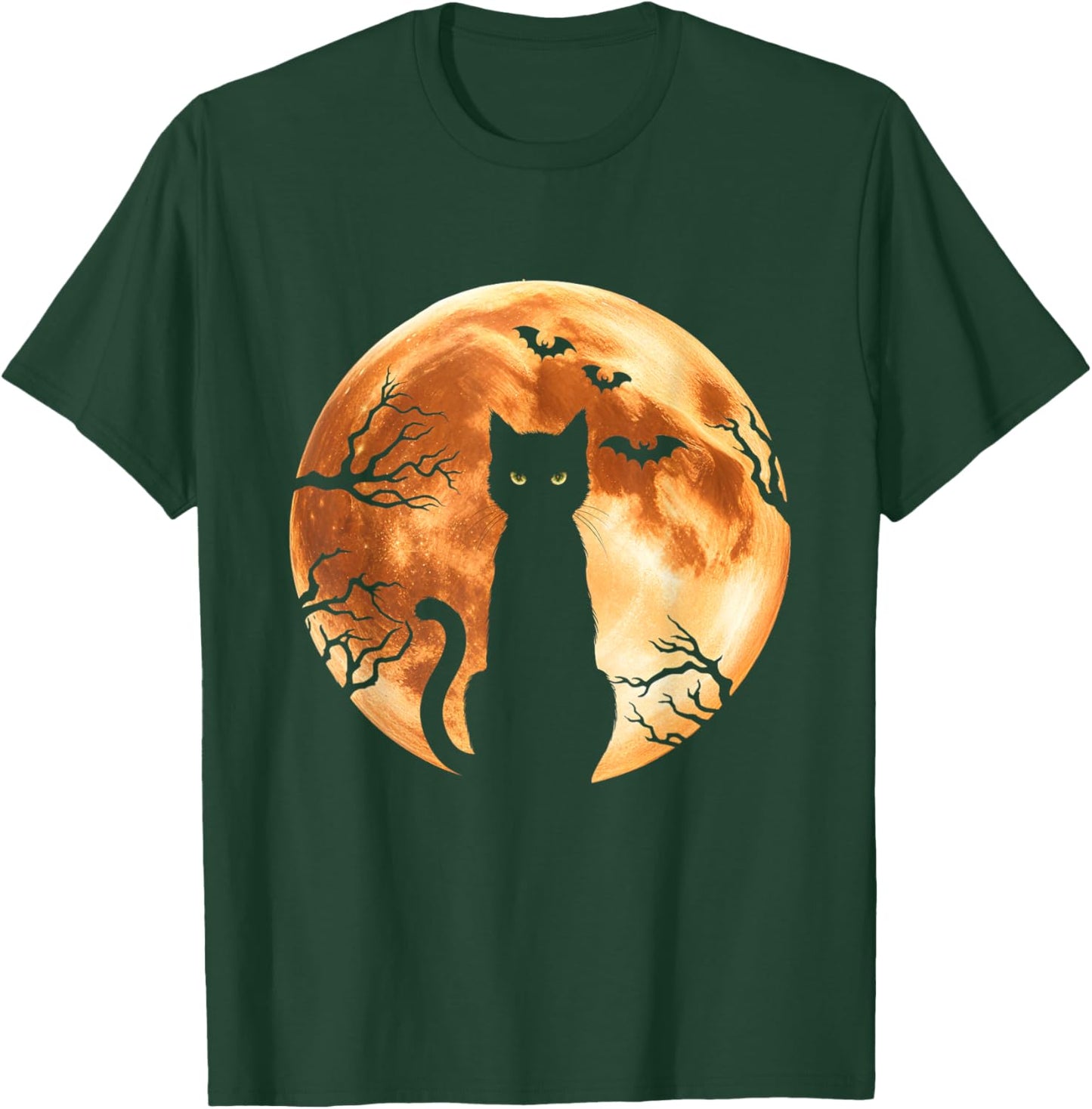 Halloween Cat Moon Bats Spooky Night Black Cat T-Shirt - T-Shirt | Forest