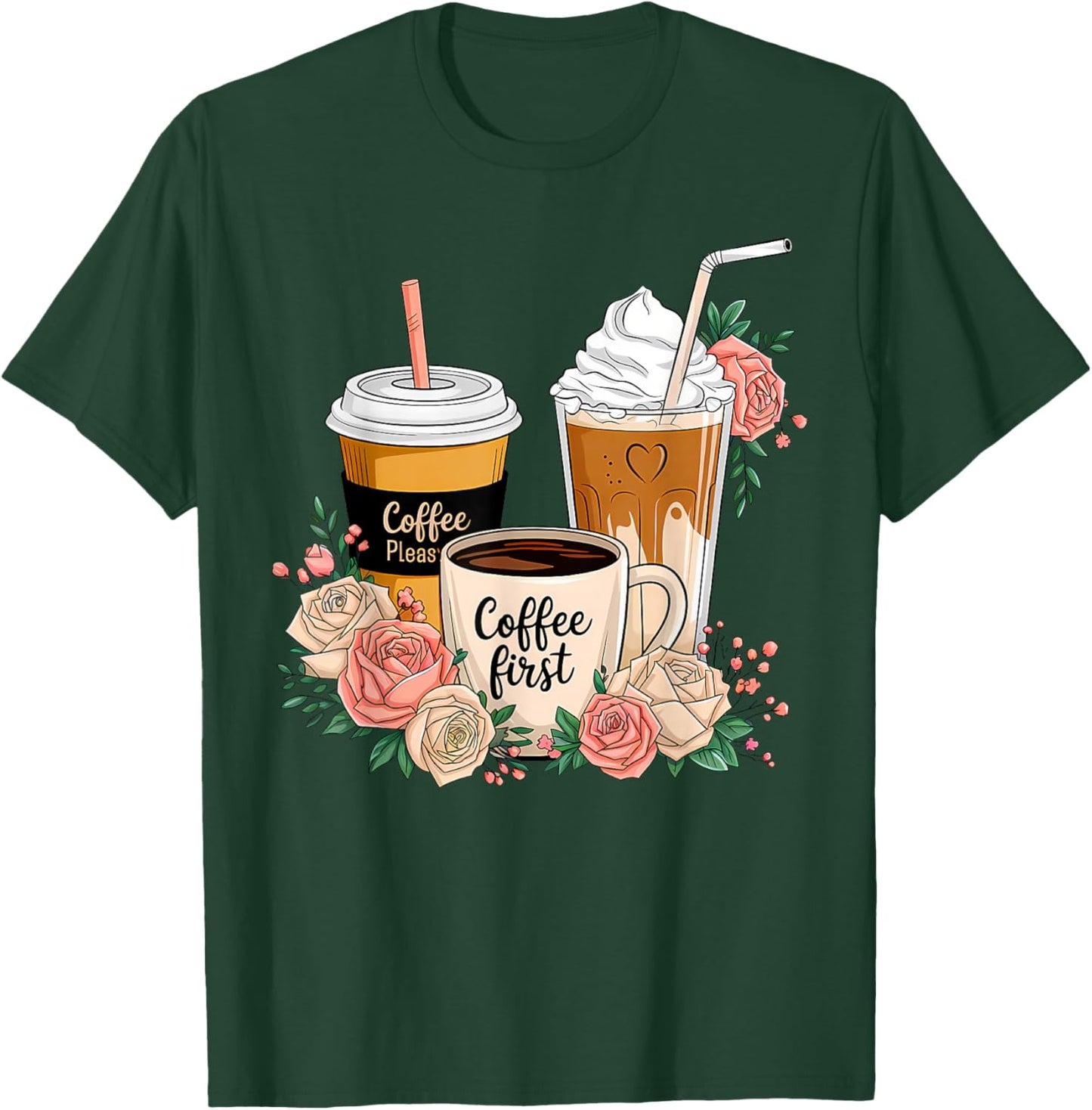 Floral Coffee Cup Iced Latte With Spring Flowers T-Shirt - T-Shirt | Forest