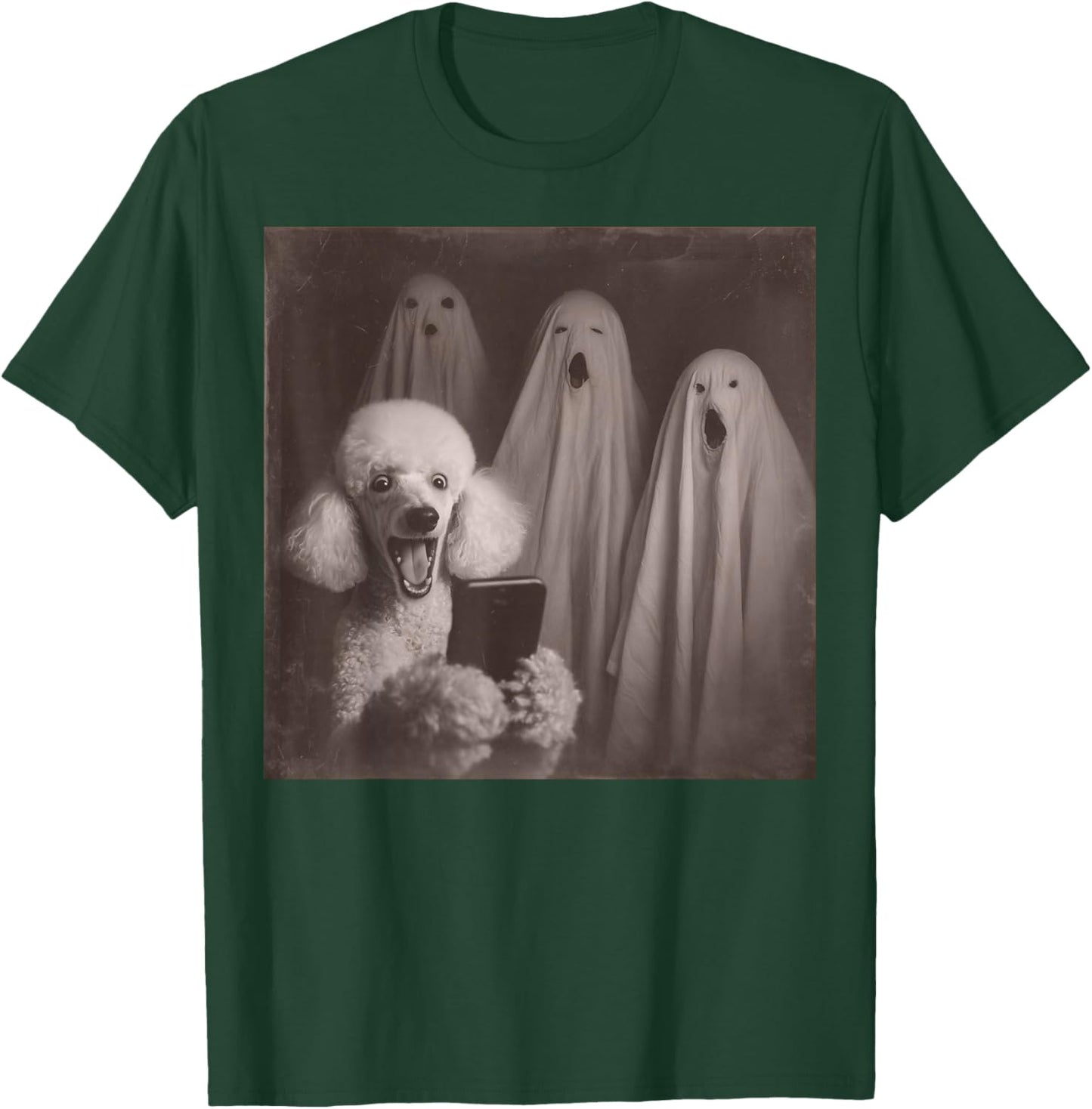Funny Poodle with Ghosts Retro Halloween Dog Lover T-Shirt - T-Shirt | Forest