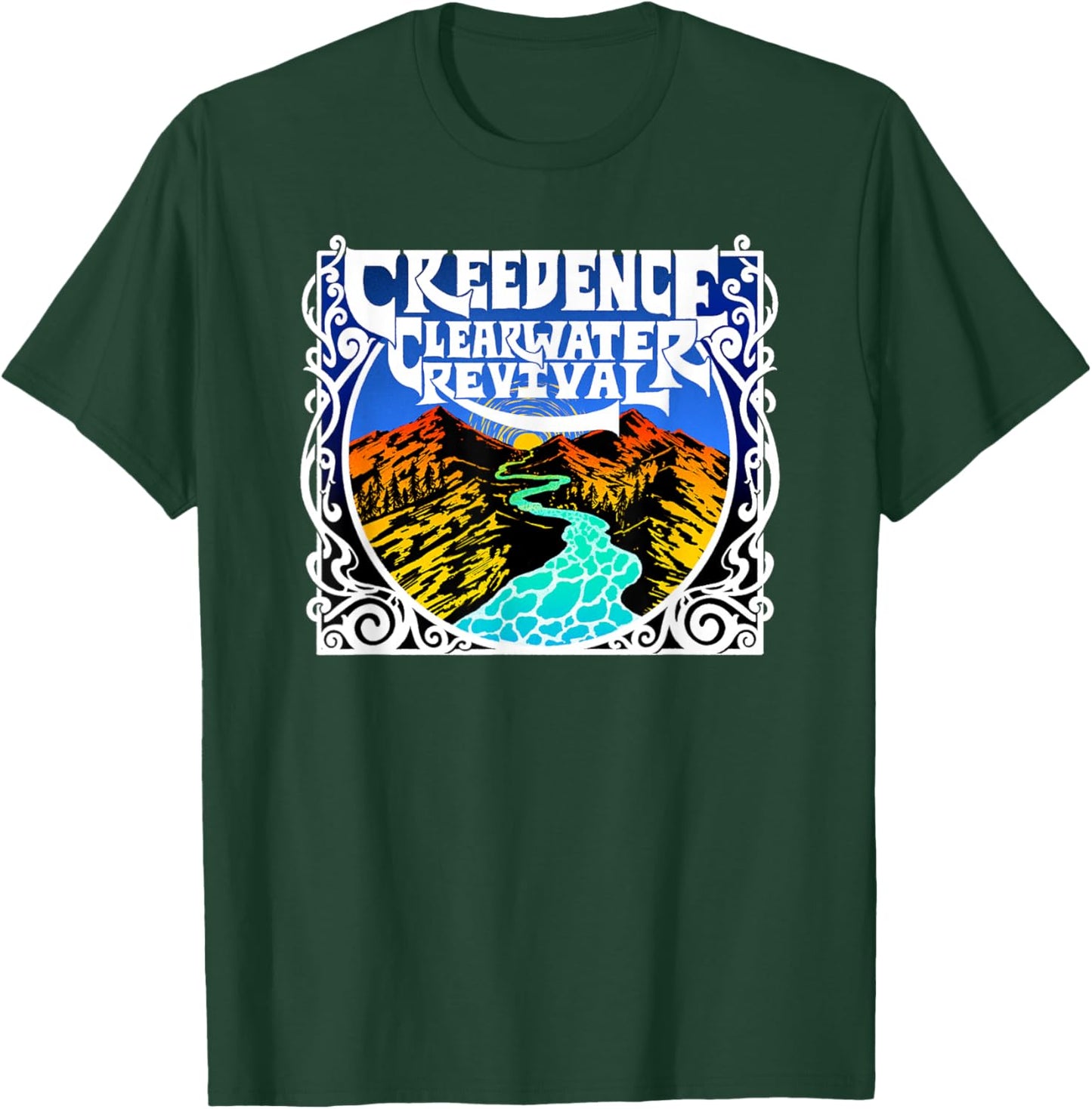 Creedence Clearwater Revival Adults Kids Blue Short Sleeve Cotton Polyester Blend Classic Fit Small T-Shirt - T-Shirt | Forest