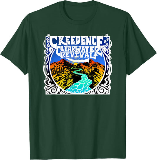Creedence Clearwater Revival Adults Kids Blue Short Sleeve Cotton Polyester Blend Classic Fit Small T-Shirt - T-Shirt | Forest