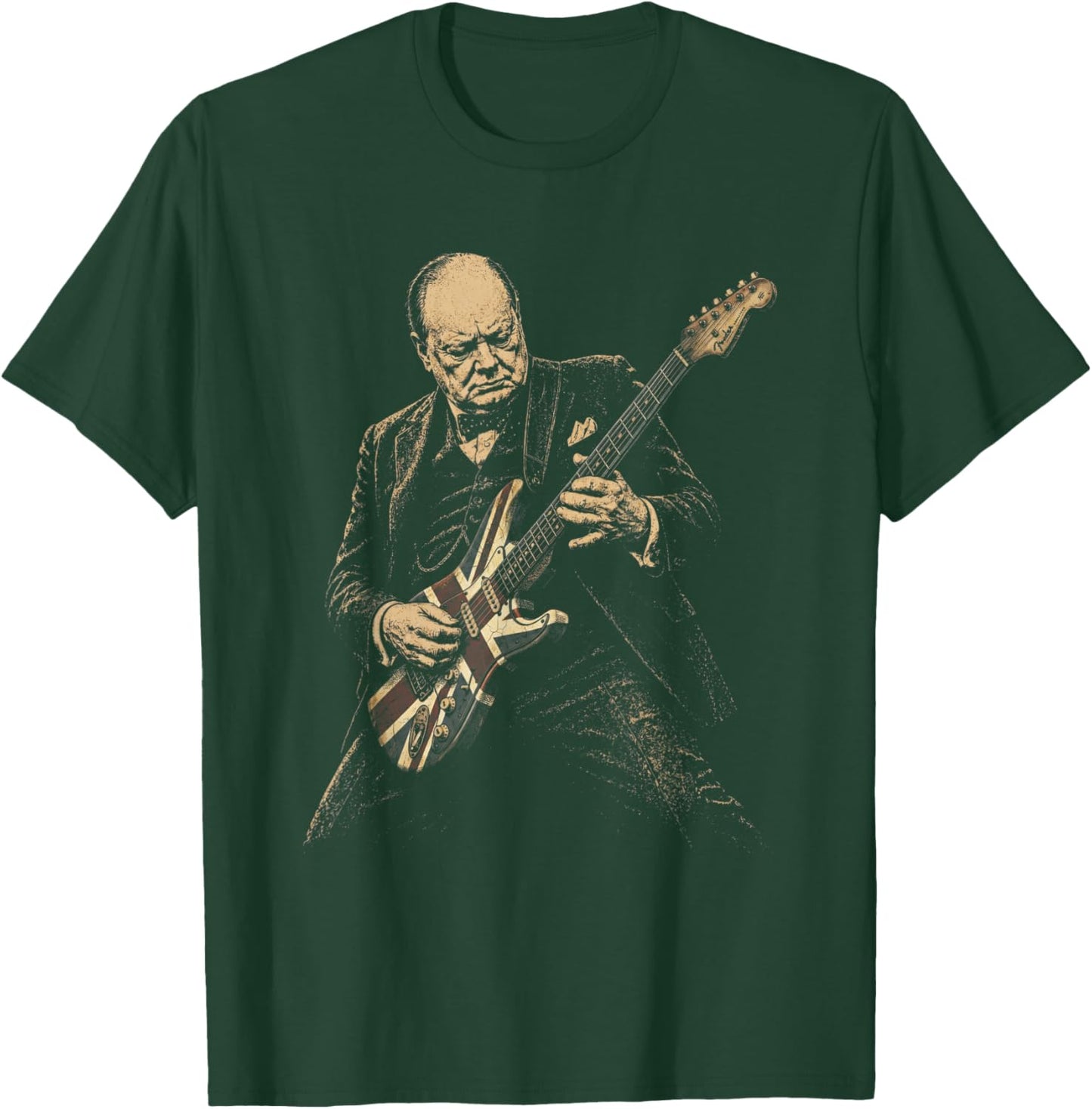 Winston Churchill Playing Guitar Rocker Humor Vintage T-Shirt - T-Shirt | Forest