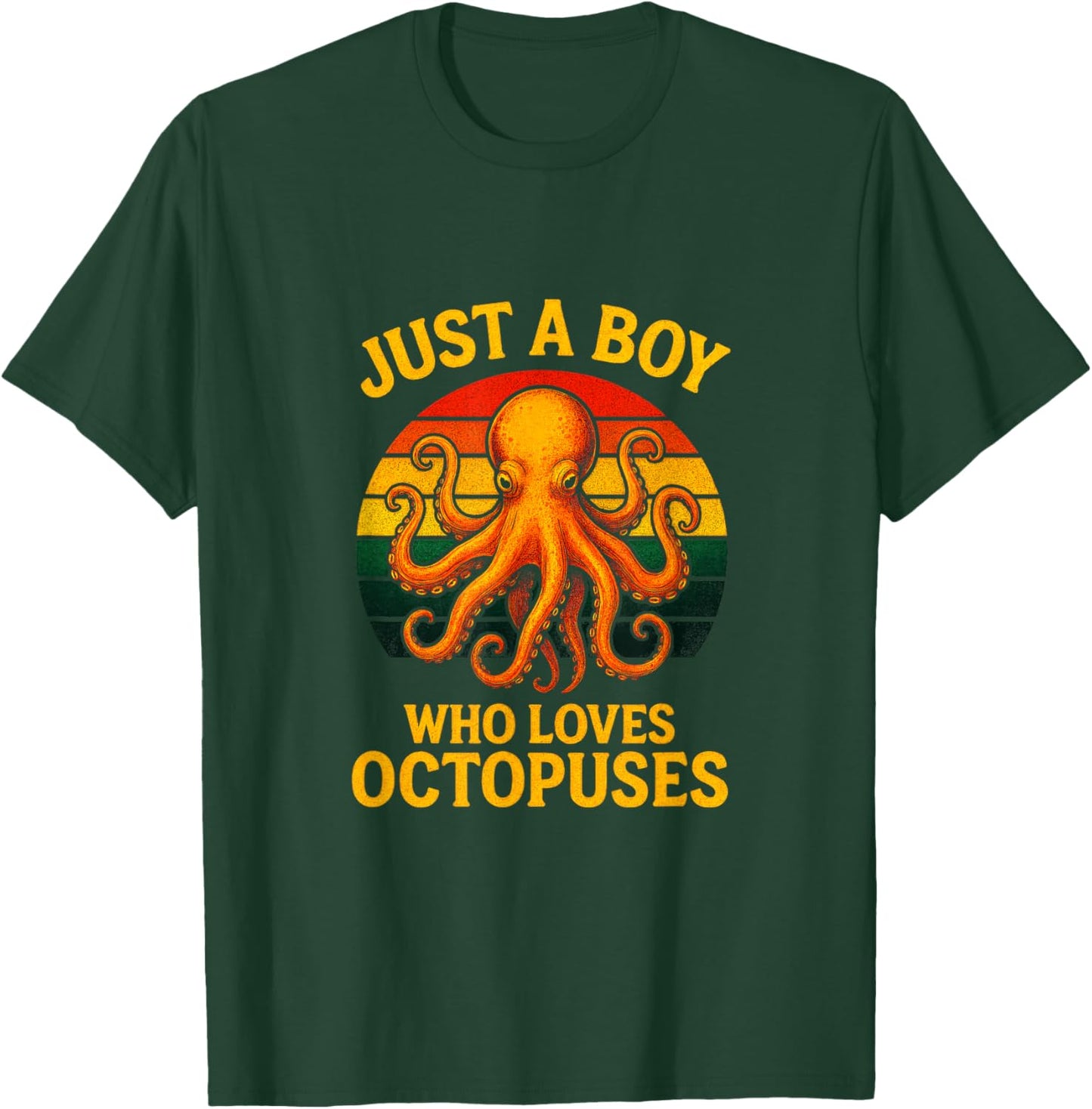 Just A Boy Who Loves Octopuses - Retro Ocean Art T-Shirt - T-Shirt | Forest