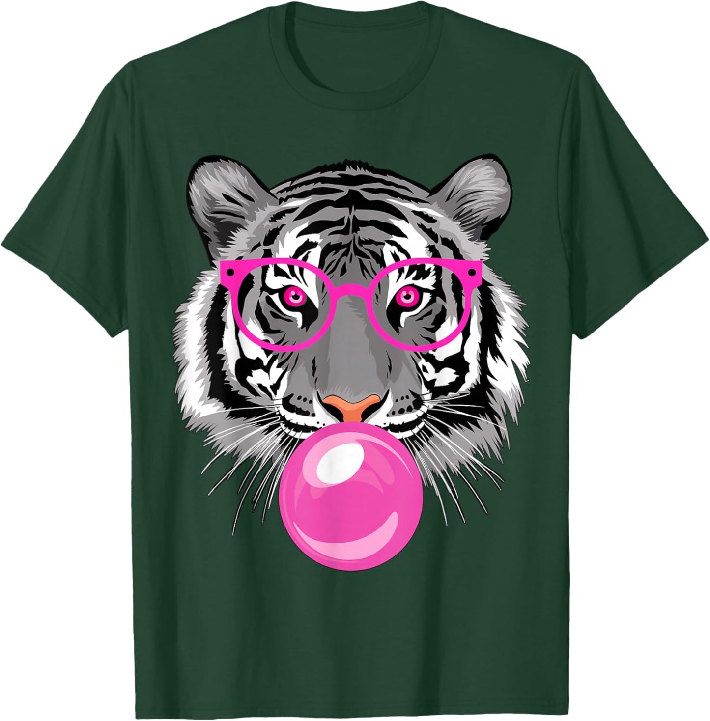 Tiger with Glasses and Bubble Gum T-Shirt - T-Shirt | Forest