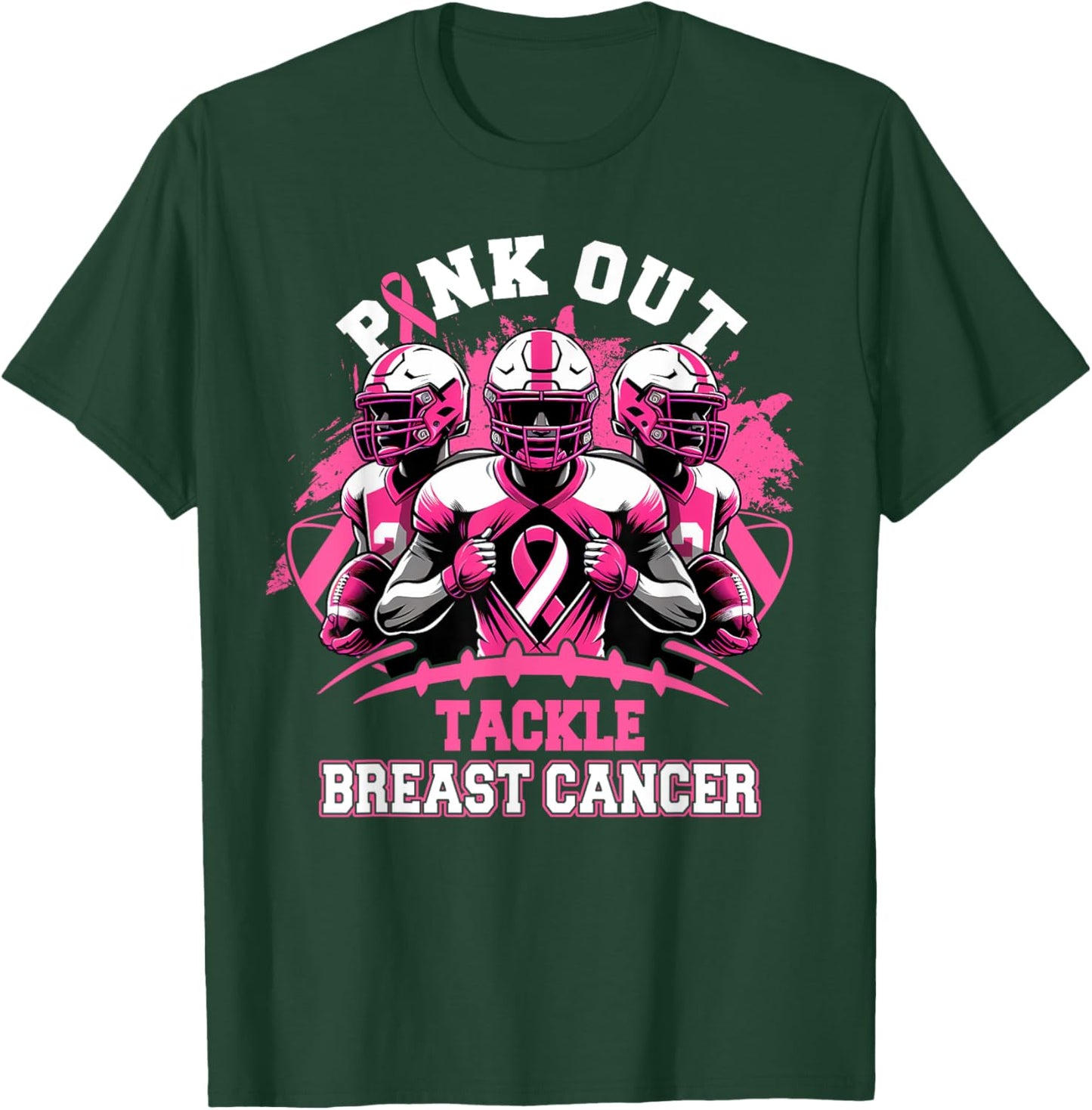 Pink Out Tackle Breast Cancer Awareness Football Pink Ribbon T-Shirt - T-Shirt | Forest
