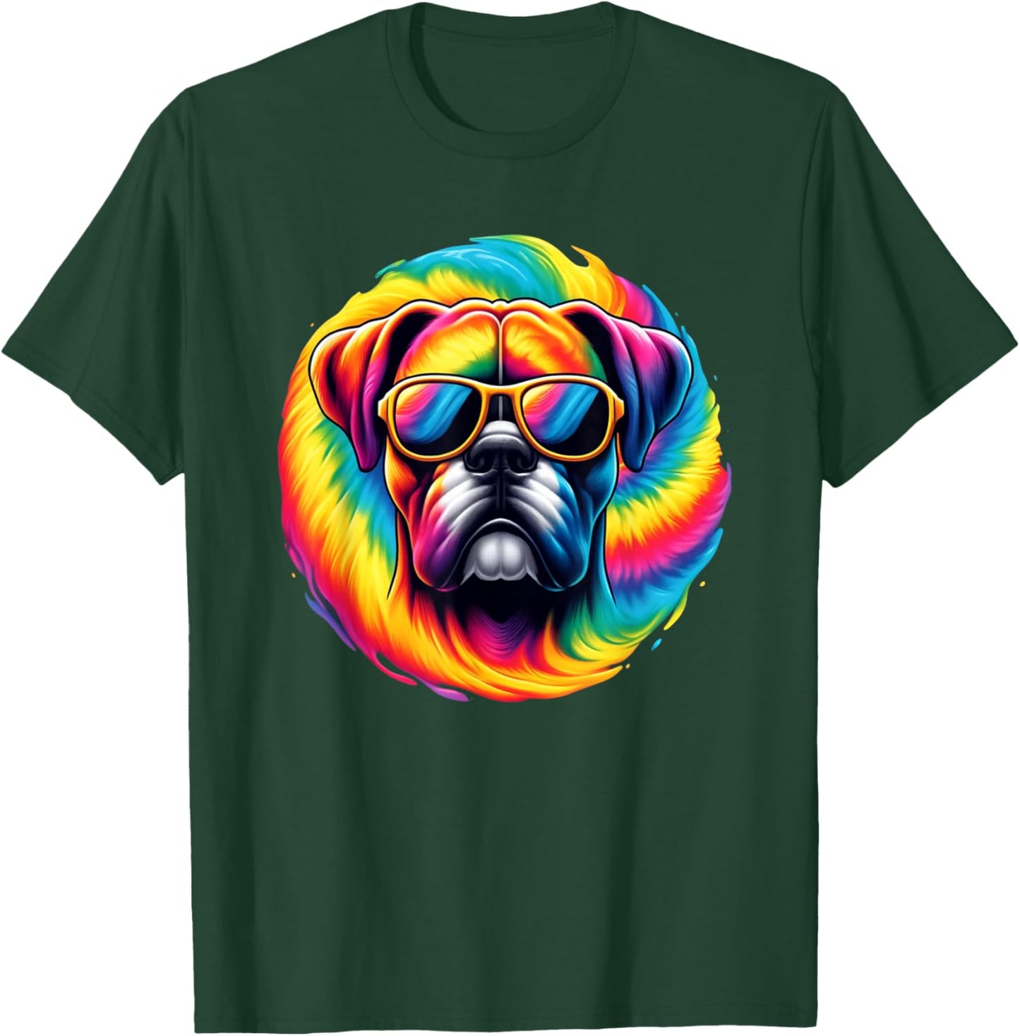 Tie Dye Art Sunglasses Boxer Dog Boxers T-Shirt - T-Shirt | Forest