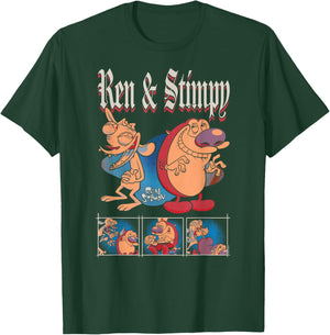 Ren and Stimpy Old English Retro Characters Funny Cartoon T-Shirt - T-Shirt | Forest