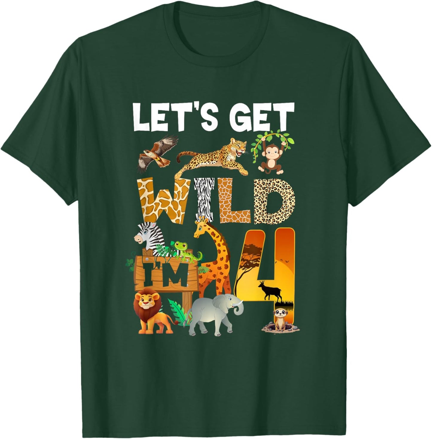 4 Year Old Zoo Birthday Safari Jungle Animal 4Th Bday T-Shirt - T-Shirt | Forest
