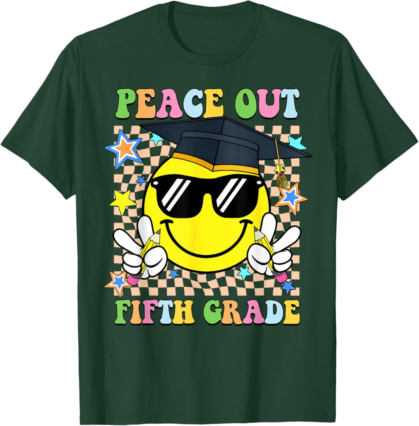 Peace Out Fifth Grade Smile Face Last Day Boy Girl Student T-Shirt - T-Shirt | Forest