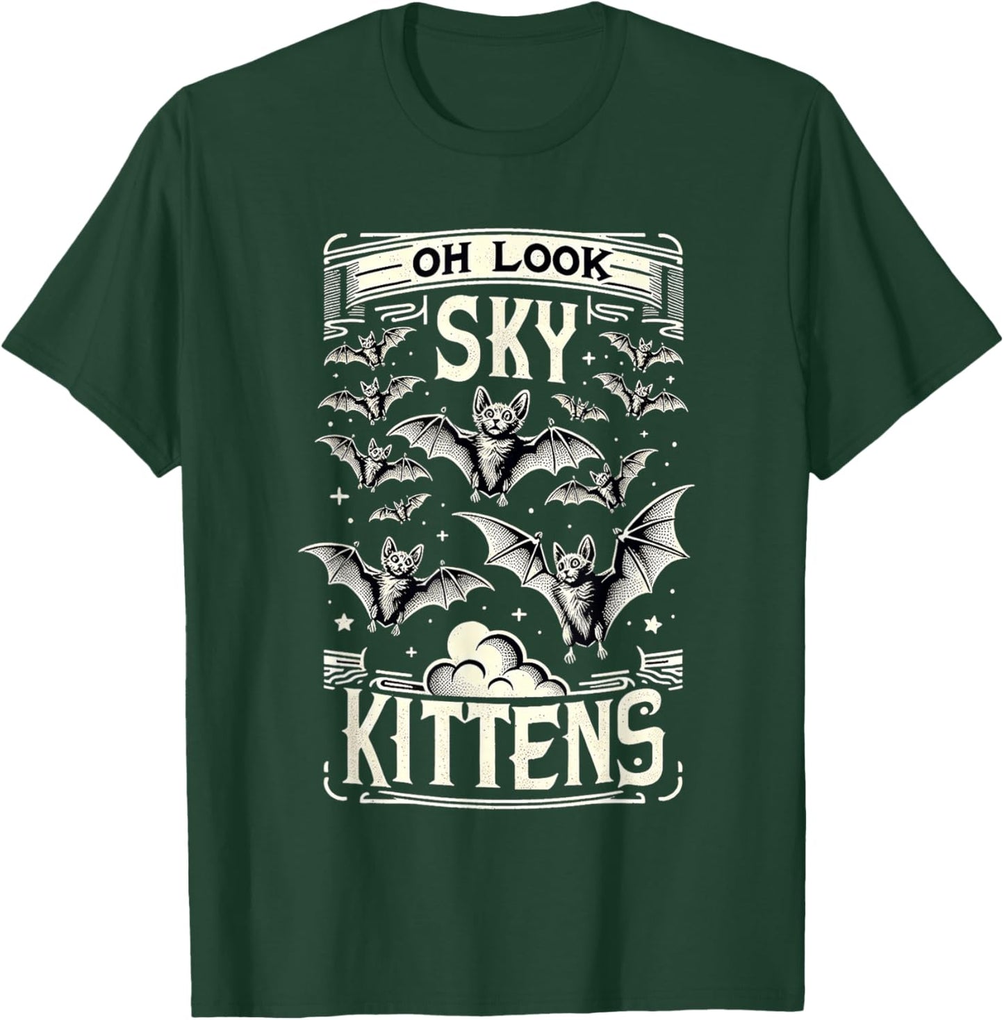 Oh Look Sky Kittens Bat Lover Animal Humor T-Shirt - T-Shirt | Forest