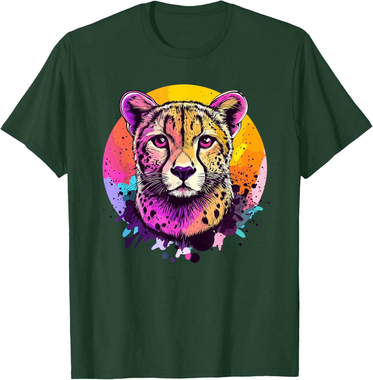 Colorful Cheetah Face in Artistic Colors T-Shirt - T-Shirt | Forest