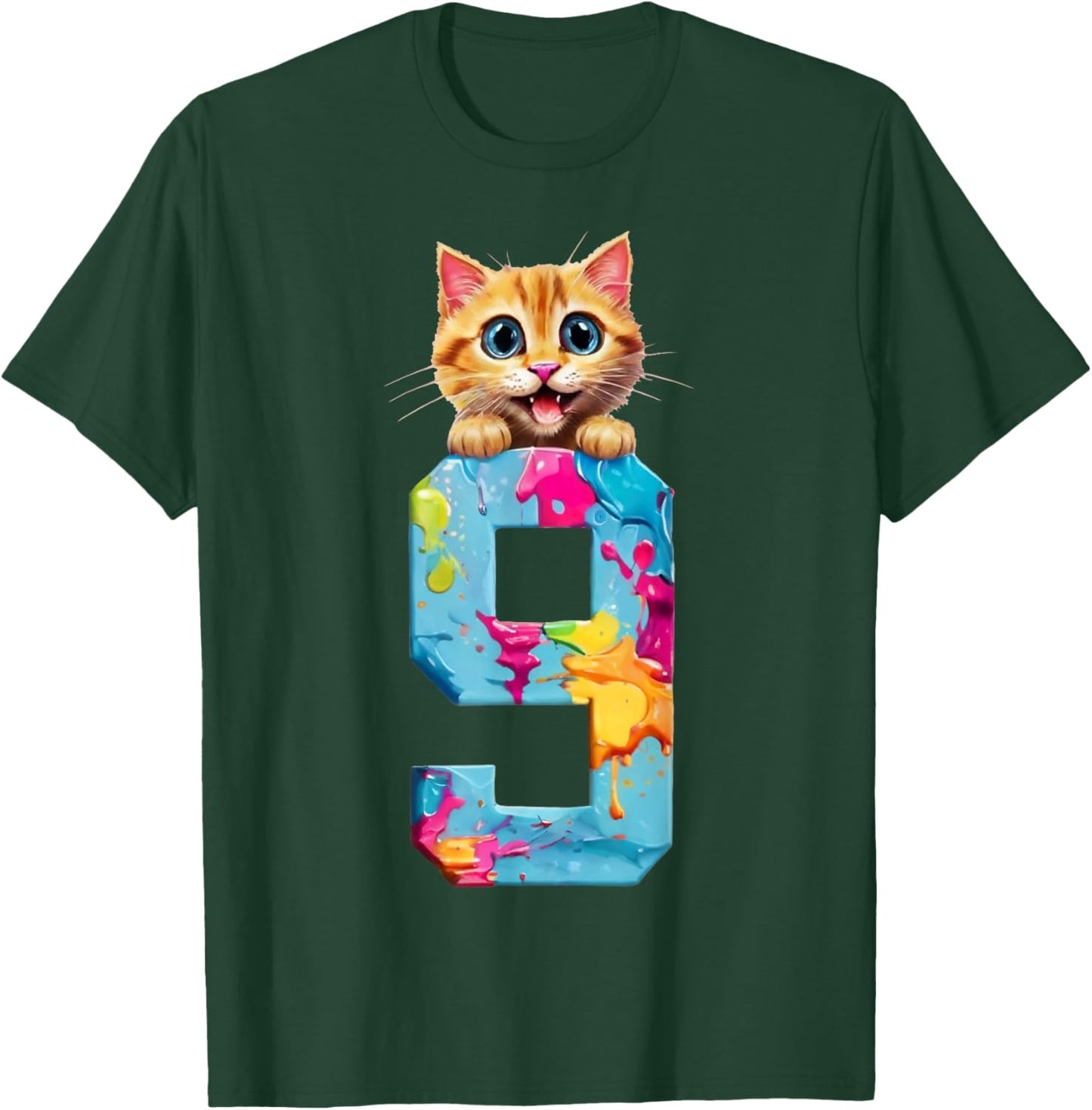 CATS 9 YEARS CAT 9th BIRTHDAY Men Women Kids T-Shirt - T-Shirt | Forest