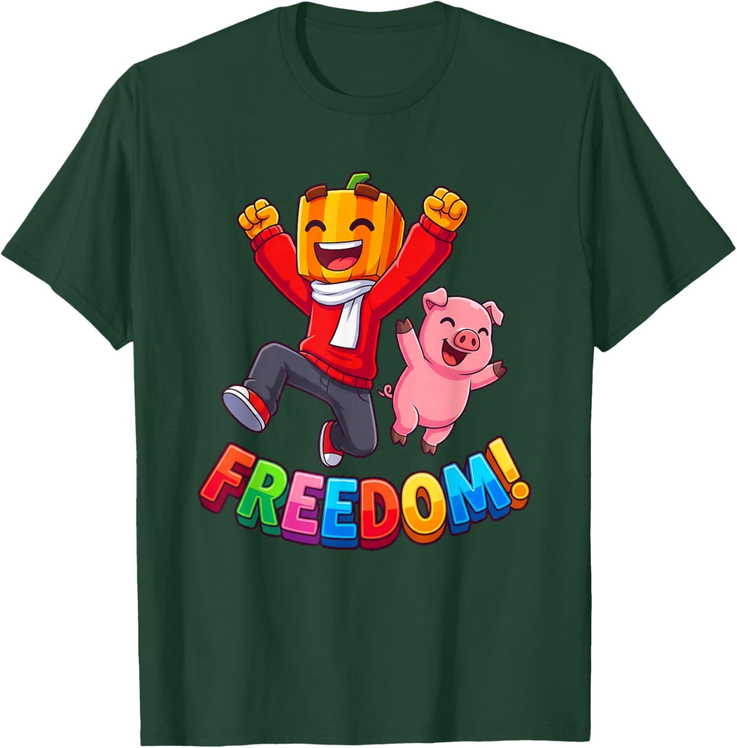Freedom Kürbis Junge Rosa Schwein Kawaii Cartoon T-Shirt - T-Shirt | Forest