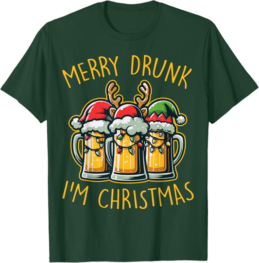 Merry Drunk I'm Christmas Funny Holiday Beer Drinking Humor T-Shirt - T-Shirt | Forest