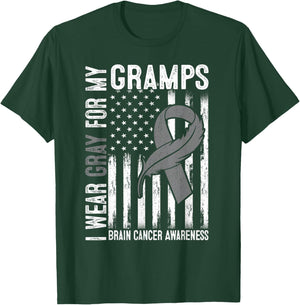 I Wear Gray For My Gramps Brain Cancer Awareness Flag T-Shirt - T-Shirt | Forest