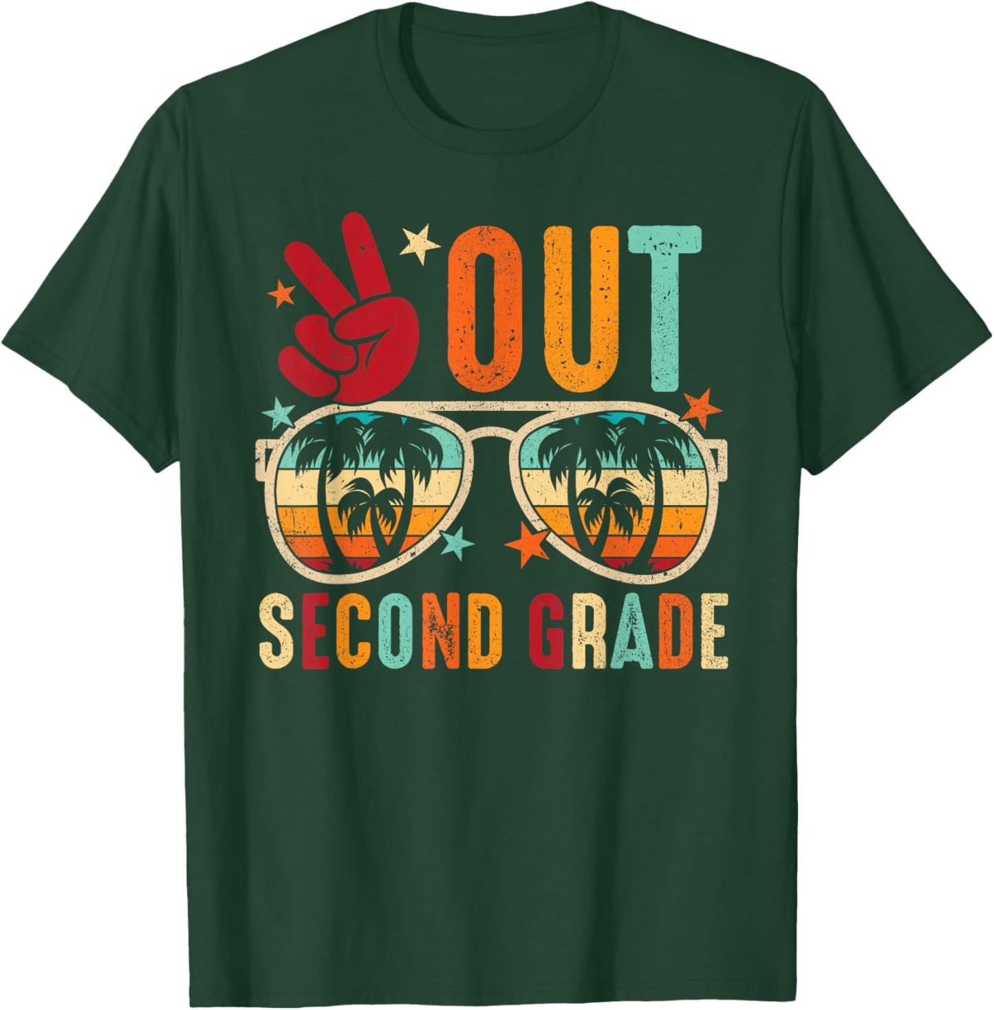 Vintage Peace Out 2nd Grade Graduation Last Day Of School T-Shirt - T-Shirt | Forest