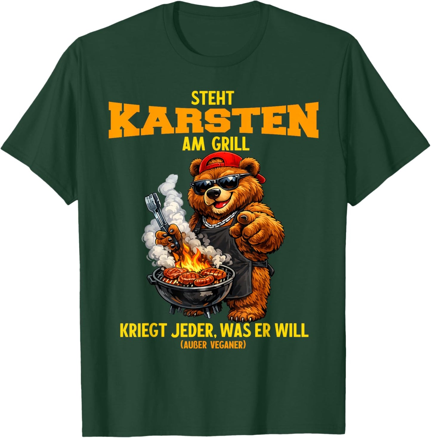 Steht Karsten am Grill - lustiger Spruch Bär Namen Grillen T-Shirt - T-Shirt | Forest