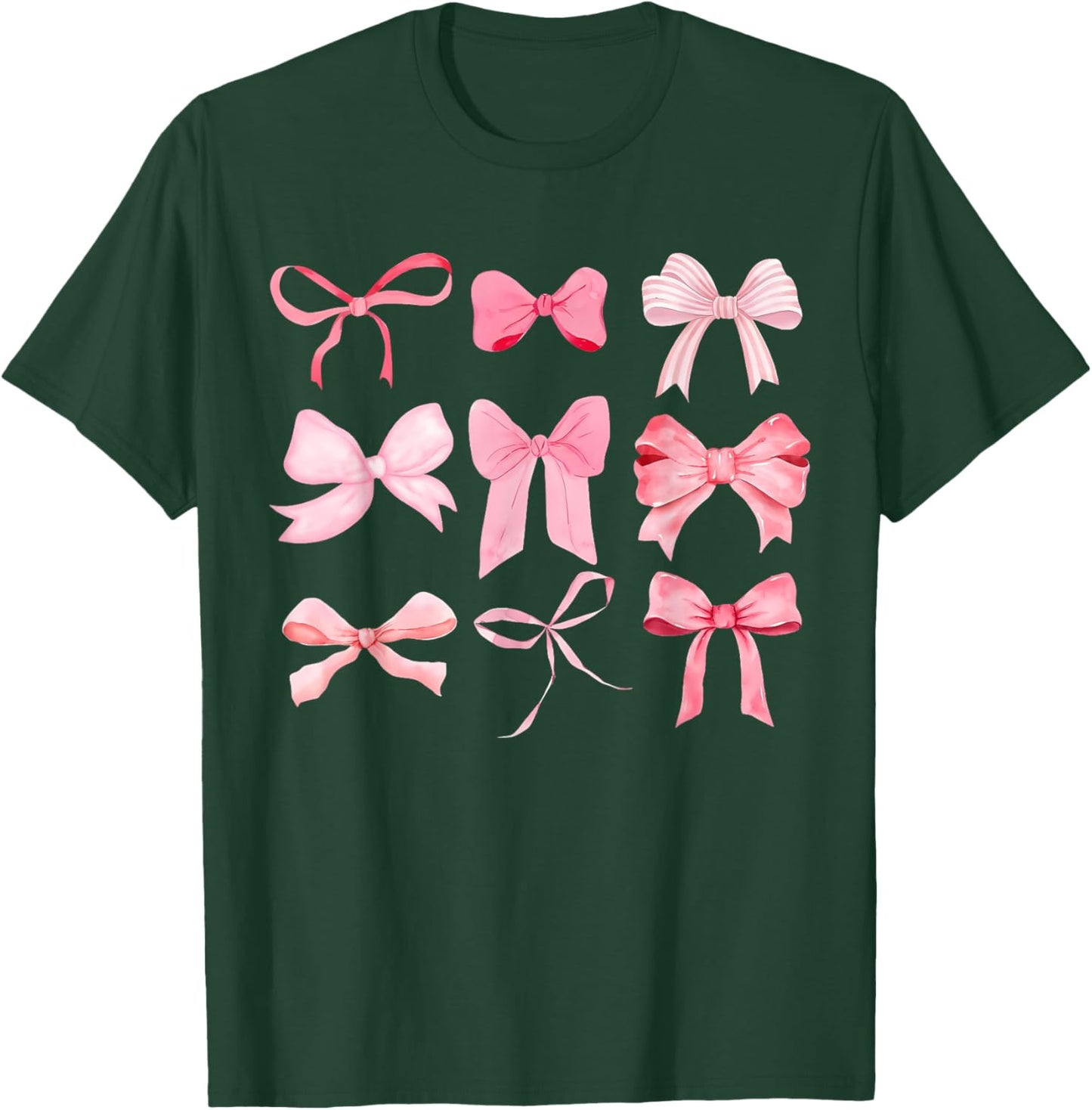 Pink Bow and Ribbon Cute Graphic for Girl Women T-Shirt - T-Shirt | Forest
